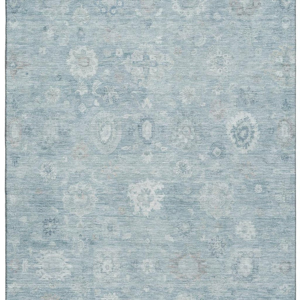 HomeRoots 5' x 8' Blue and Ivory Damask Area Rug – Stylish, Stain-Resistant, UV-Protected for Any Room! 700807