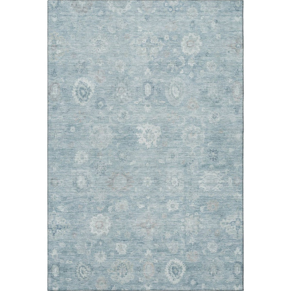 HomeRoots 5' x 8' Blue and Ivory Damask Area Rug – Stylish, Stain-Resistant, UV-Protected for Any Room! 700807