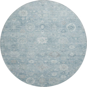 HomeRoots 8' Blue And Ivory Damask Round Rug - Stylish, Washable, UV-Protected, Durable Design for Every Home 700808