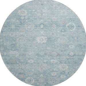 HomeRoots 8' Blue And Ivory Damask Round Rug - Stylish, Washable, UV-Protected, Durable Design for Every Home 700808