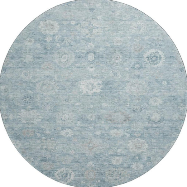 HomeRoots 8' Blue And Ivory Damask Round Rug - Stylish, Washable, UV-Protected, Durable Design for Every Home 700808