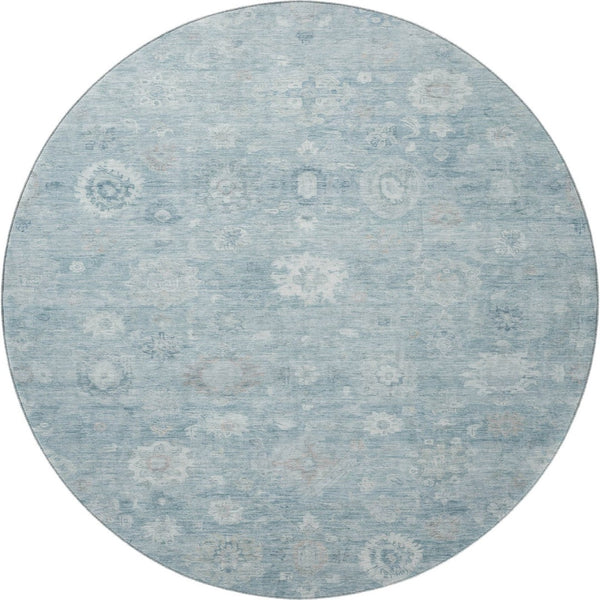 HomeRoots 8' Blue And Ivory Damask Round Rug - Stylish, Washable, UV-Protected, Durable Design for Every Home 700808