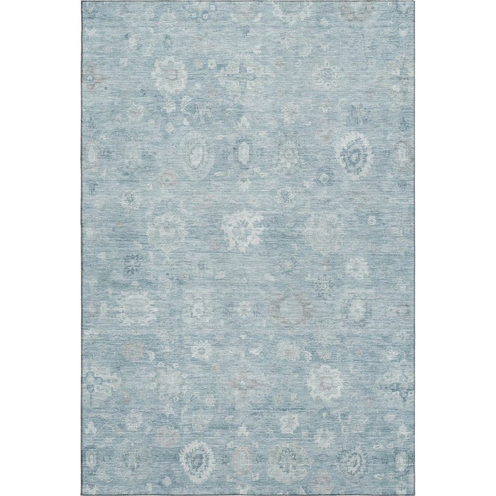 HomeRoots 8' X 10' Blue and Ivory Damask Area Rug - Washable, UV-Protected, Stylish for High-Traffic Rooms 700809