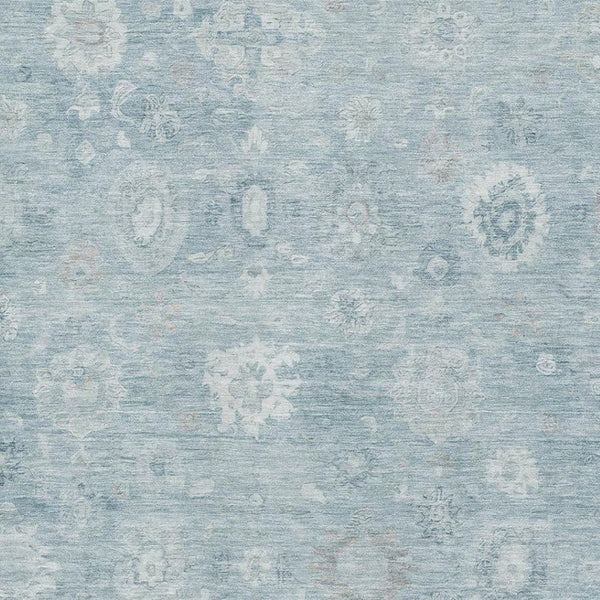 HomeRoots 8' X 10' Blue and Ivory Damask Area Rug - Washable, UV-Protected, Stylish for High-Traffic Rooms 700809