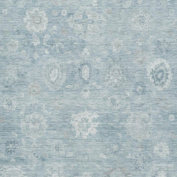 HomeRoots 9' X 12' Elegant Blue and Ivory Damask Rug – Washable, UV Protected, Stain Resistant for High Traffic Areas 700810