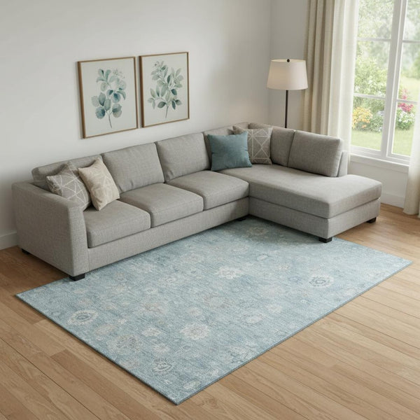 HomeRoots 10' Blue and Ivory Damask Washable Area Rug with UV Protection – Durable, Elegant, and Easy Care! 700811