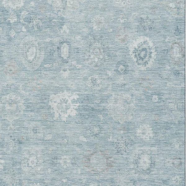 HomeRoots 10' Blue and Ivory Damask Washable Area Rug with UV Protection – Durable, Elegant, and Easy Care! 700811