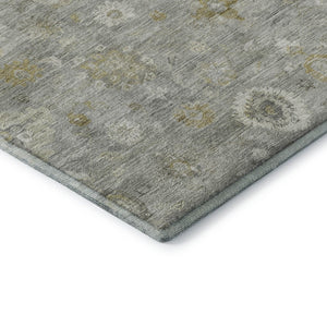 HomeRoots 5' X 8' Gray Gold Ivory Damask Area Rug - Washable, UV Protected, Durable for Homes with Kids & Pets 700813