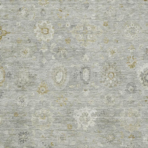 HomeRoots 5' X 8' Gray Gold Ivory Damask Area Rug - Washable, UV Protected, Durable for Homes with Kids & Pets 700813