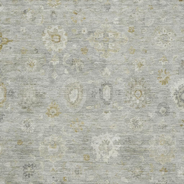 HomeRoots 5' X 8' Gray Gold Ivory Damask Area Rug - Washable, UV Protected, Durable for Homes with Kids & Pets 700813