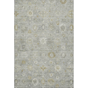 HomeRoots 8' X 10' Elegant Gray Gold Ivory Damask Area Rug - Washable, Stain Resistant, UV Protected Design 700815