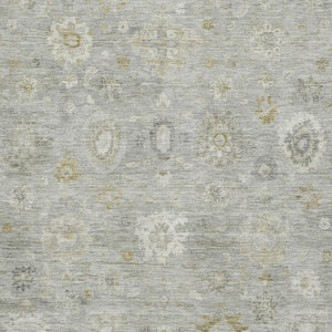 HomeRoots 8' X 10' Elegant Gray Gold Ivory Damask Area Rug - Washable, Stain Resistant, UV Protected Design 700815