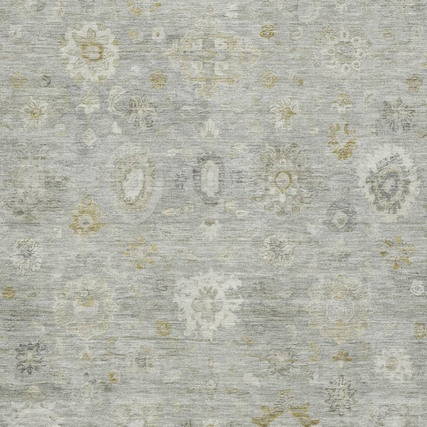 HomeRoots 8' X 10' Elegant Gray Gold Ivory Damask Area Rug - Washable, Stain Resistant, UV Protected Design 700815