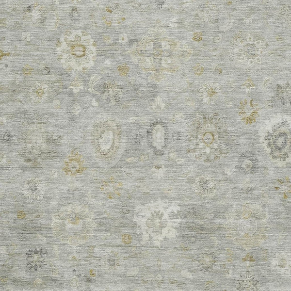 HomeRoots 9' X 12' Gray Gold Ivory Damask Washable Area Rug – Durable, UV-Protected & Stain-Resistant Design 700816