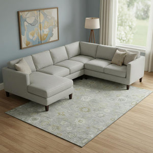 HomeRoots 10' Gray Gold Ivory Damask Washable Area Rug - Durable, UV Protected, Perfect for Family Spaces! 700817