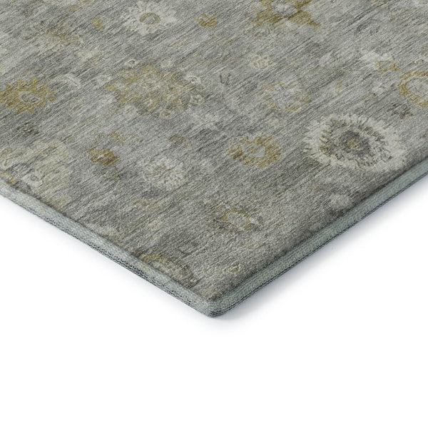 HomeRoots 10' Gray Gold Ivory Damask Washable Area Rug - Durable, UV Protected, Perfect for Family Spaces! 700817