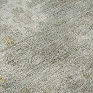 HomeRoots 10' Gray Gold Ivory Damask Washable Area Rug - Durable, UV Protected, Perfect for Family Spaces! 700817