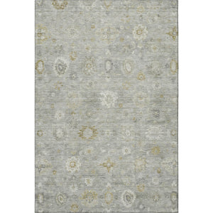 HomeRoots 10' Gray Gold Ivory Damask Washable Area Rug - Durable, UV Protected, Perfect for Family Spaces! 700817
