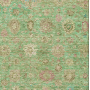 HomeRoots 5' X 8' Vibrant Lime Green, Pink & Teal Damask Area Rug - Washable, UV Protected & Durable Design! 700819