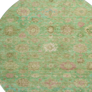 HomeRoots 8' Vibrant Lime Green, Pink & Teal Damask Round Rug - Washable, UV Protected, and Durable Design! 700820