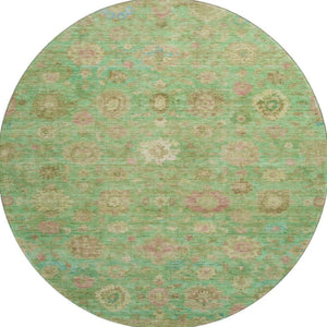 HomeRoots 8' Vibrant Lime Green, Pink & Teal Damask Round Rug - Washable, UV Protected, and Durable Design! 700820