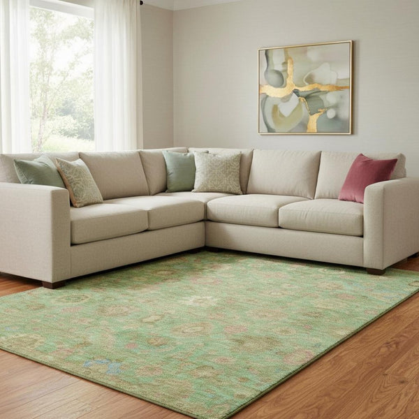 HomeRoots 8' X 10' Vibrant Lime Green, Pink & Teal Damask Area Rug - Washable, UV-Protected & Durable Design 700821