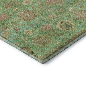 HomeRoots 8' X 10' Vibrant Lime Green, Pink & Teal Damask Area Rug - Washable, UV-Protected & Durable Design 700821