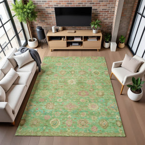 HomeRoots 8' X 10' Vibrant Lime Green, Pink & Teal Damask Area Rug - Washable, UV-Protected & Durable Design 700821