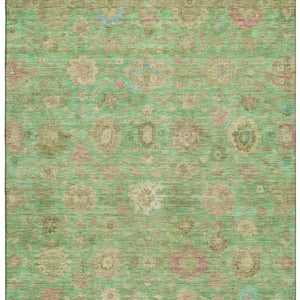 HomeRoots 8' X 10' Vibrant Lime Green, Pink & Teal Damask Area Rug - Washable, UV-Protected & Durable Design 700821