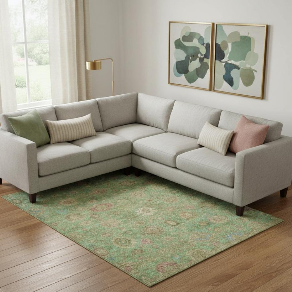 HomeRoots 9' X 12' Vibrant Lime Green, Pink & Teal Damask Washable Area Rug with UV Protection & Non-Slip Backing 700822