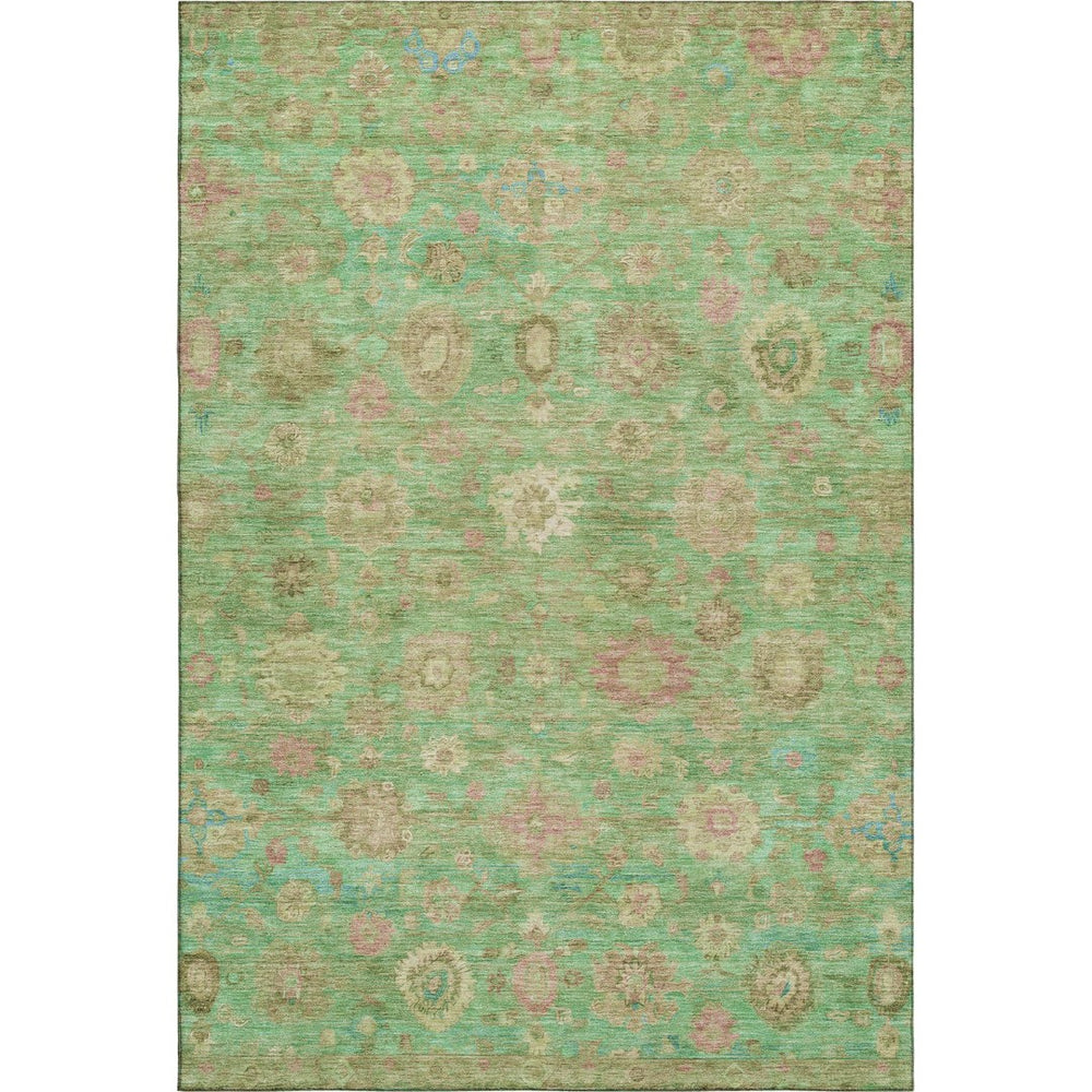 HomeRoots 9' X 12' Vibrant Lime Green, Pink & Teal Damask Washable Area Rug with UV Protection & Non-Slip Backing 700822