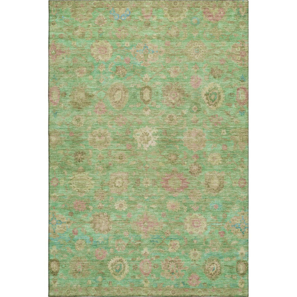 HomeRoots 9' X 12' Vibrant Lime Green, Pink & Teal Damask Washable Area Rug with UV Protection & Non-Slip Backing 700822