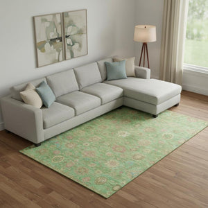 HomeRoots 10' X 14' Vibrant Damask Area Rug in Lime Green, Pink & Teal - Washable, UV Protected & Stylish 700823