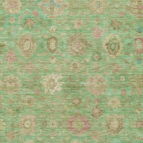 HomeRoots 10' X 14' Vibrant Damask Area Rug in Lime Green, Pink & Teal - Washable, UV Protected & Stylish 700823