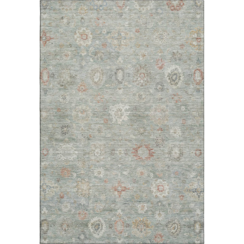 HomeRoots 5' X 8' Elegant Sage Ivory Copper Damask Area Rug - Washable, UV Protected & Non-Slip for Homes 700825