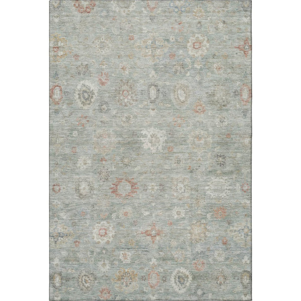 HomeRoots 5' X 8' Elegant Sage Ivory Copper Damask Area Rug - Washable, UV Protected & Non-Slip for Homes 700825