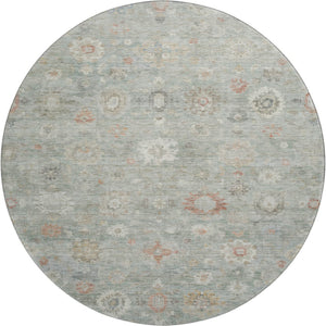 HomeRoots 8' Sage Ivory and Copper Damask Round Rug - Stylish, Washable, UV-Protected for Family Homes 700826