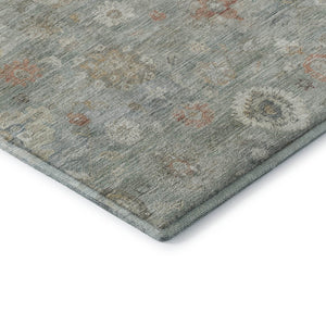 HomeRoots 8' Sage Ivory and Copper Damask Round Rug - Stylish, Washable, UV-Protected for Family Homes 700826