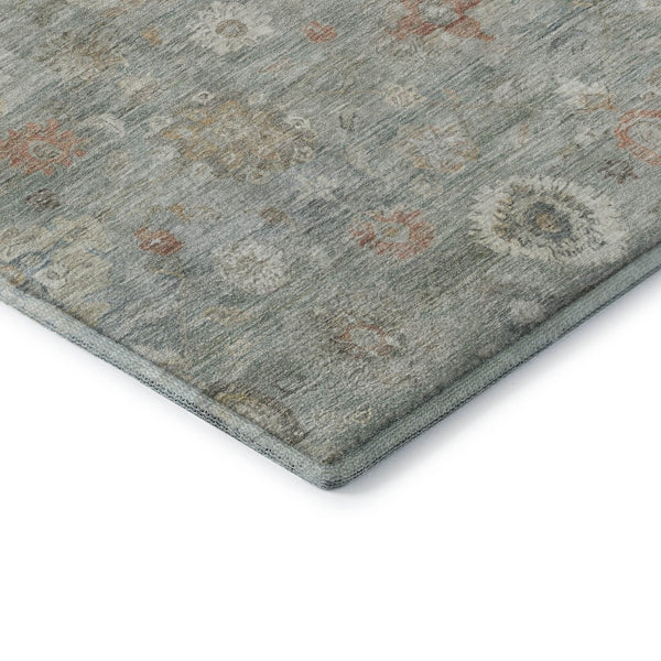 HomeRoots 8' Sage Ivory and Copper Damask Round Rug - Stylish, Washable, UV-Protected for Family Homes 700826
