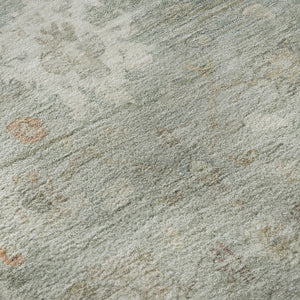 HomeRoots 8' Sage Ivory and Copper Damask Round Rug - Stylish, Washable, UV-Protected for Family Homes 700826