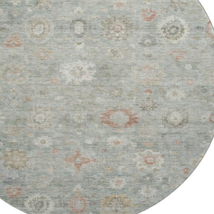 HomeRoots 8' Sage Ivory and Copper Damask Round Rug - Stylish, Washable, UV-Protected for Family Homes 700826