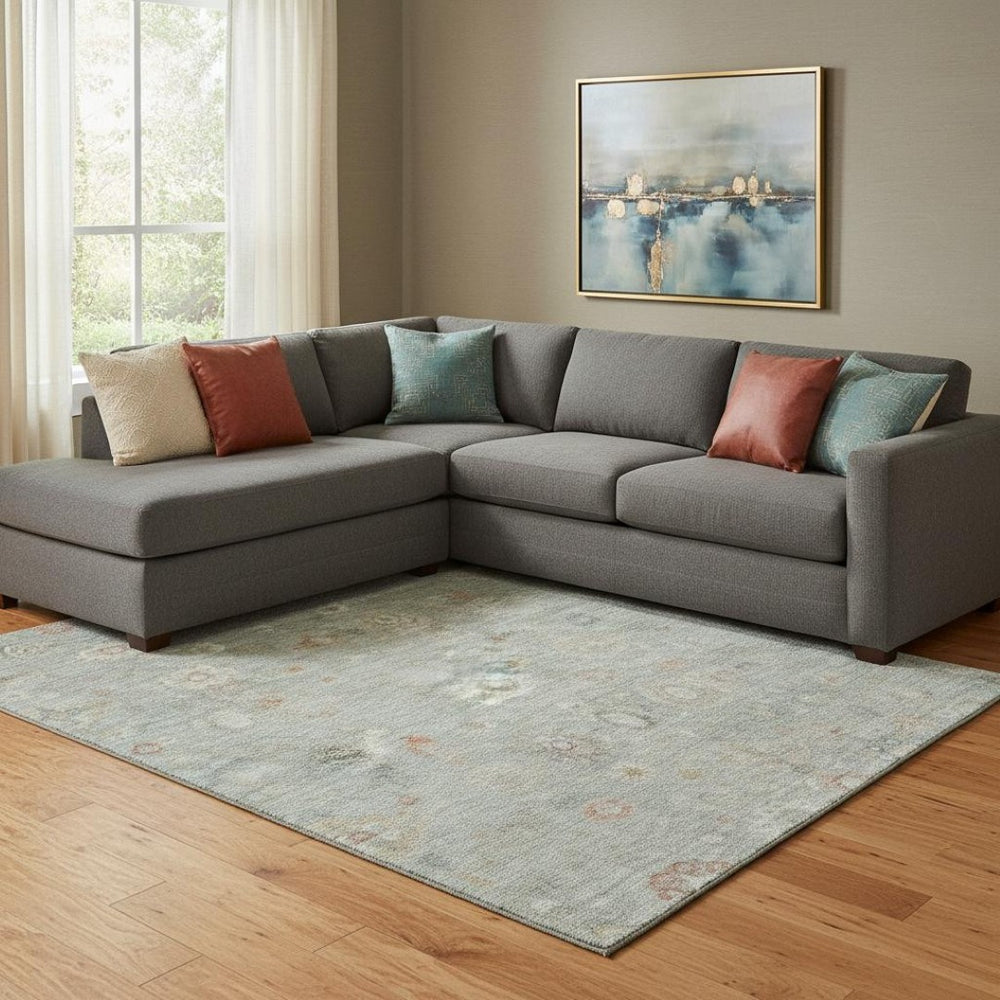 HomeRoots 8' X 10' Elegant Sage Ivory & Copper Damask Area Rug – Washable, UV-Protected for Busy Homes! 700827