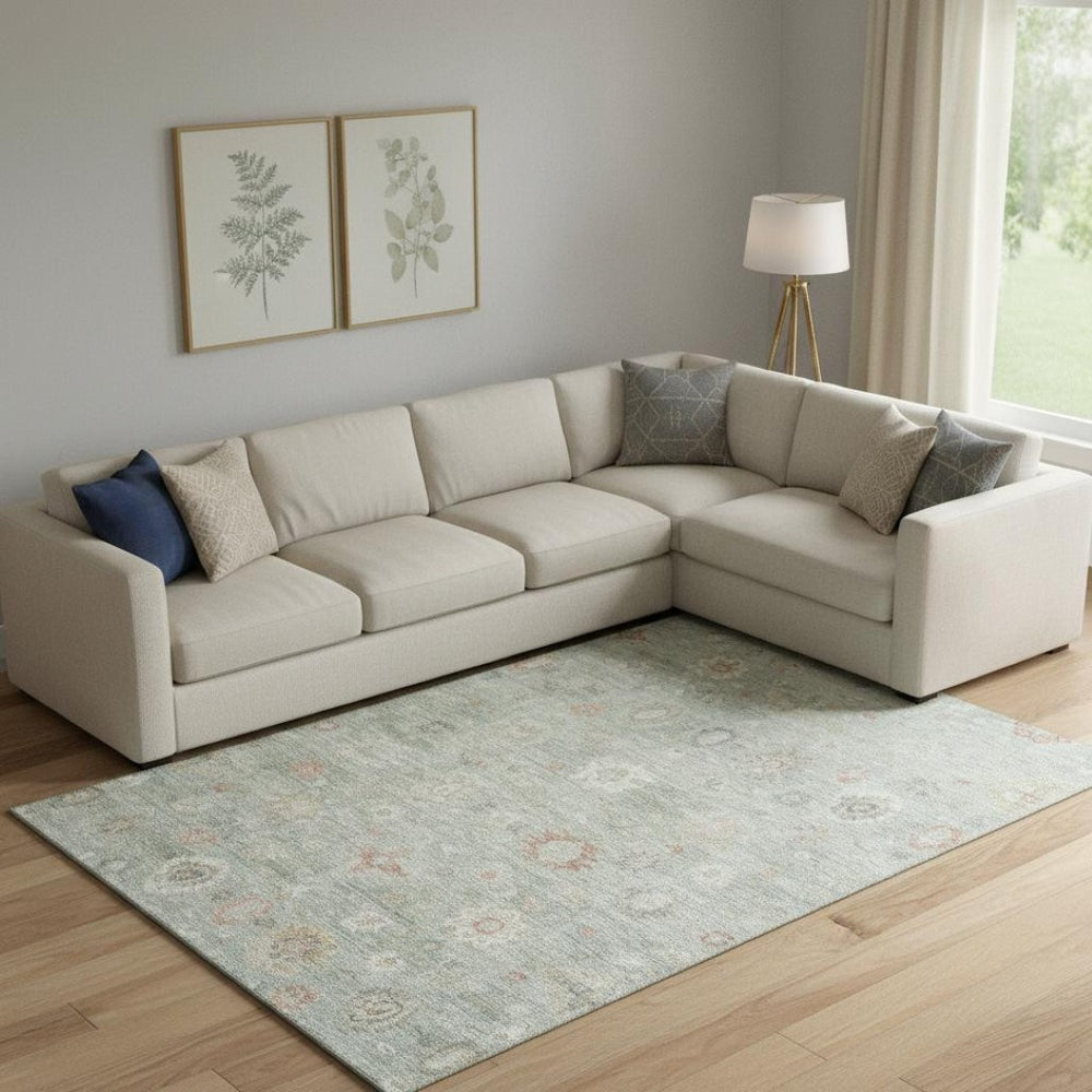 HomeRoots 9' X 12' Elegant Sage Ivory Copper Damask Area Rug - Washable, UV Protected, Pet-Friendly Comfort! 700828