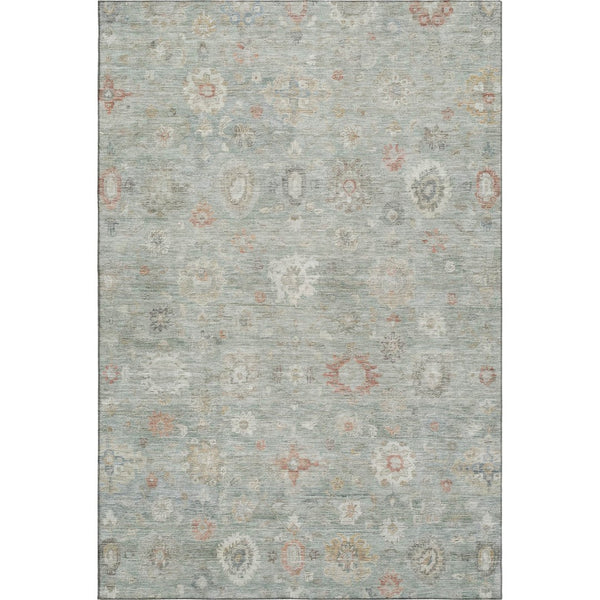 HomeRoots 9' X 12' Elegant Sage Ivory Copper Damask Area Rug - Washable, UV Protected, Pet-Friendly Comfort! 700828