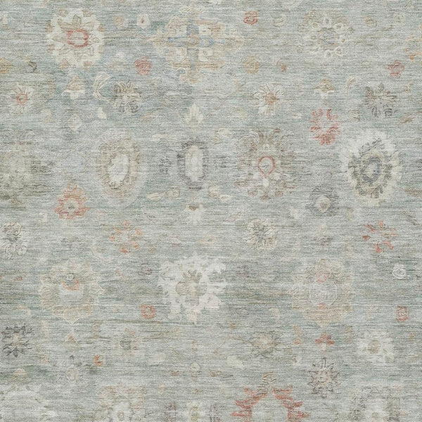 HomeRoots 9' X 12' Elegant Sage Ivory Copper Damask Area Rug - Washable, UV Protected, Pet-Friendly Comfort! 700828