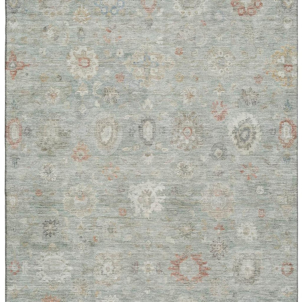 HomeRoots 9' X 12' Elegant Sage Ivory Copper Damask Area Rug - Washable, UV Protected, Pet-Friendly Comfort! 700828