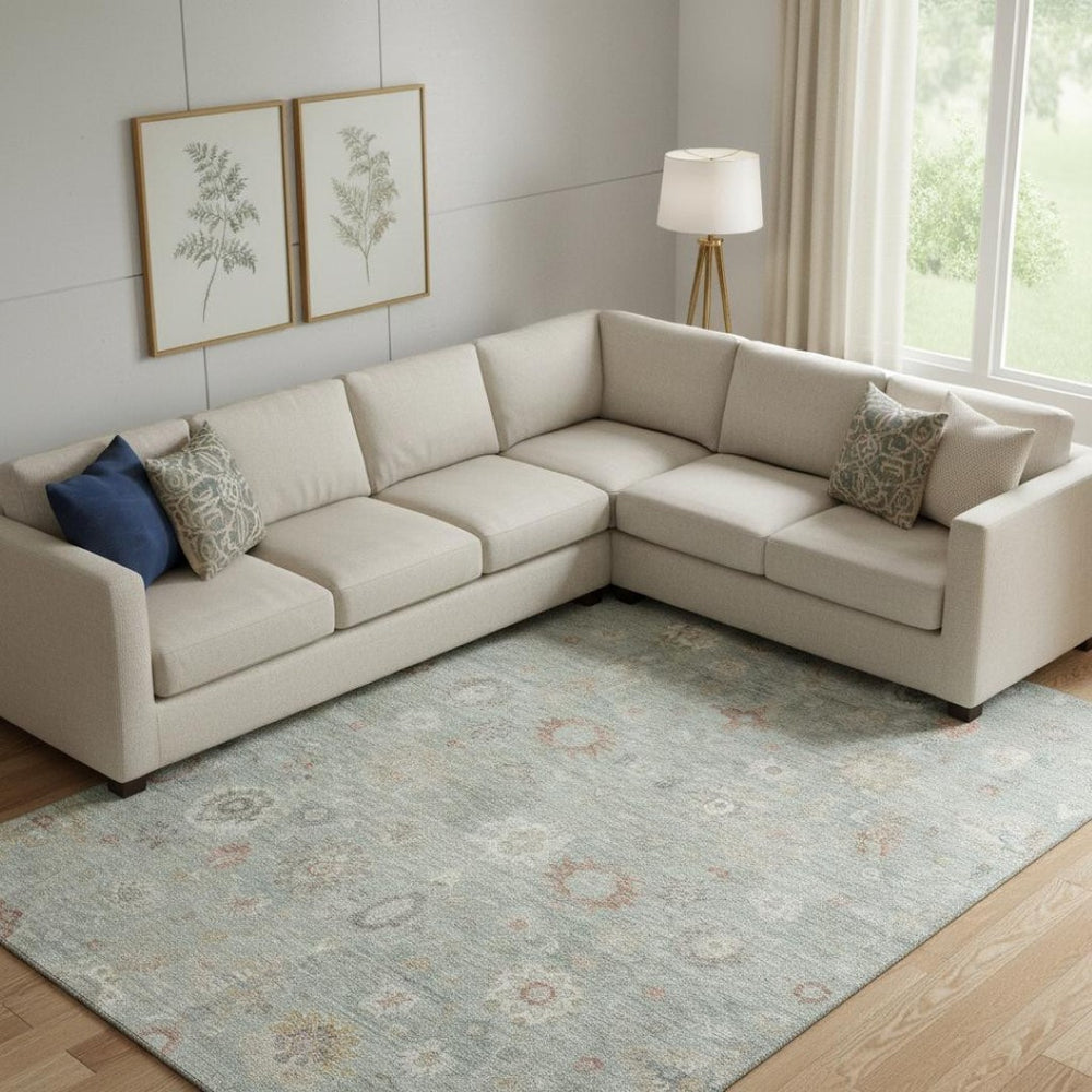 HomeRoots 10' X 14' Sage Ivory Copper Damask Washable Area Rug - UV Protected, Stain Resistant, Stylish & Durable! 700829