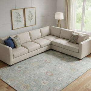 HomeRoots 10' X 14' Sage Ivory Copper Damask Washable Area Rug - UV Protected, Stain Resistant, Stylish & Durable! 700829