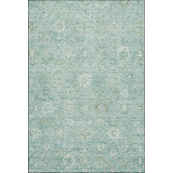 HomeRoots 5' X 8' Teal And Ivory Damask Area Rug - Stain Resistant, UV Protected, Perfect for Busy Homes! 700831