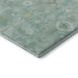 HomeRoots 5' X 8' Teal And Ivory Damask Area Rug - Stain Resistant, UV Protected, Perfect for Busy Homes! 700831